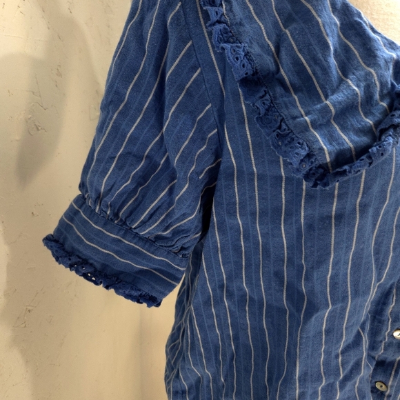 Zara | Blue and White Striped Button Up Blouse - Picture 5 of 12